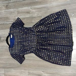 Just Me Fit and Flare Blue Gold Dress S